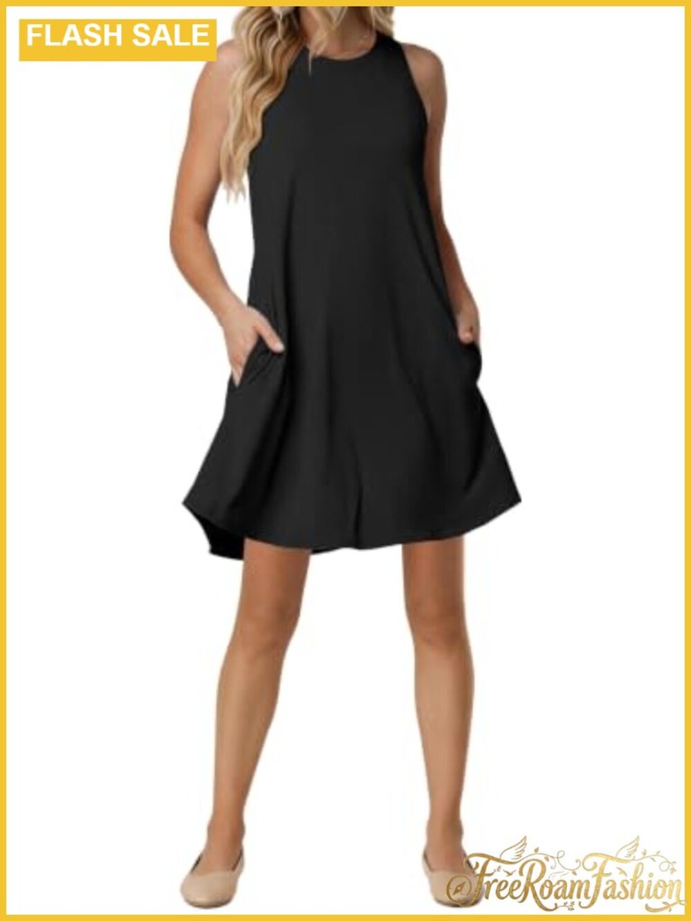 Women Sleeveless Sundress Built in Bra Pockets Casual Summer Mini Dress